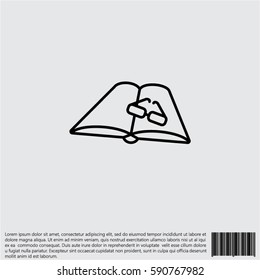 Web line icon. Glasses and book