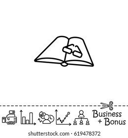 Web line icon. Glasses and book