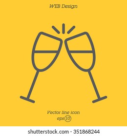 Web line icon. Glasses of champagne.
