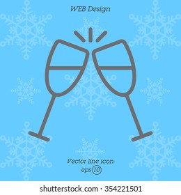 Web line icon. Glasses of champagne.