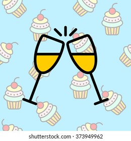 Web line icon. Glasses of champagne