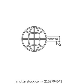 Web-Linie Symbol-Globus mit Pfeil im modernen Flachstil. Vektorzeichen