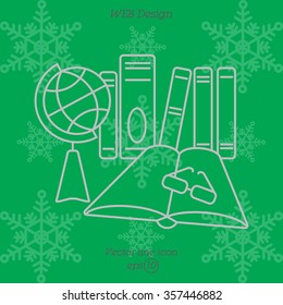 Web line icon. Globe , book and glasses (education, teaching, training)