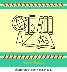 Web line icon. Globe , book and glasses (education, teaching, training)