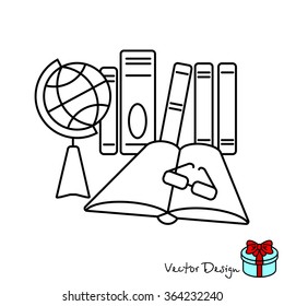 Web line icon. Globe , book and glasses (education, teaching, training)