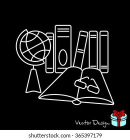 Web line icon. Globe , book and glasses (education, teaching, training)
