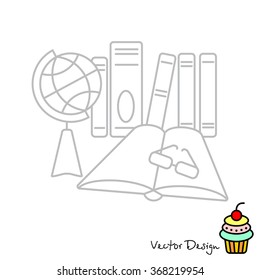 Web line icon. Globe , book and glasses (education, teaching, training)
