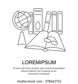Web line icon. Globe , book and glasses (education, teaching, training)
