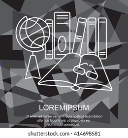 Web line icon. Globe , book and glasses (education, teaching, training)