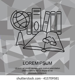 Web line icon. Globe , book and glasses (education, teaching, training)