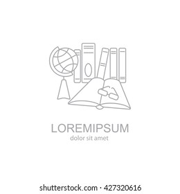 Web line icon. Globe , book and glasses (education, teaching, training)