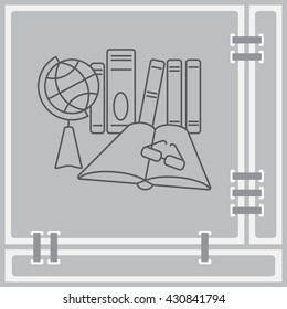 Web line icon. Globe , book and glasses (education, teaching, training)