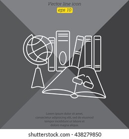 Web line icon. Globe , book and glasses (education, teaching, training)
