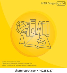 Web line icon. Globe , book and glasses (education, teaching, training)