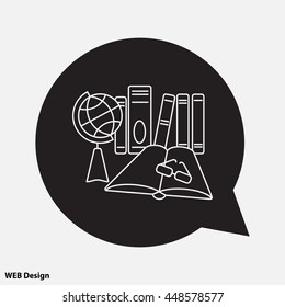 Web line icon. Globe , book and glasses (education, teaching, training)
