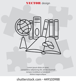 Web line icon. Globe , book and glasses (education, teaching, training)