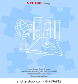 Web line icon. Globe , book and glasses (education, teaching, training)