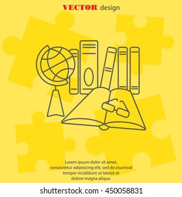 Web line icon. Globe , book and glasses (education, teaching, training)