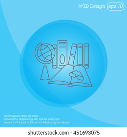 Web line icon. Globe , book and glasses (education, teaching, training)