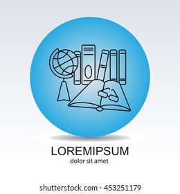 Web line icon. Globe , book and glasses (education, teaching, training)