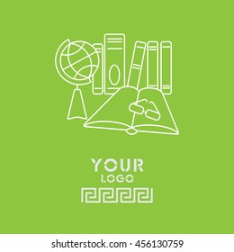 Web line icon. Globe , book and glasses (education, teaching, training)