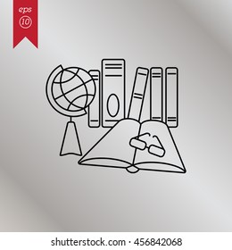 Web line icon. Globe , book and glasses (education, teaching, training)