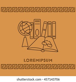 Web line icon. Globe , book and glasses (education, teaching, training)