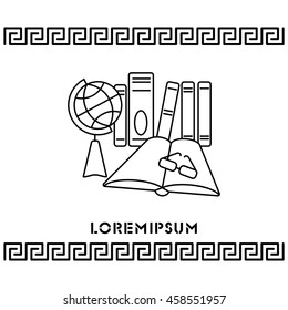 Web line icon. Globe , book and glasses (education, teaching, training)