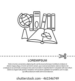 Web line icon. Globe , book and glasses (education, teaching, training)