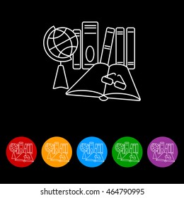 Web line icon. Globe , book and glasses (education, teaching, training)