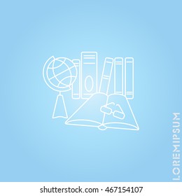 Web line icon. Globe , book and glasses (education, teaching, training)