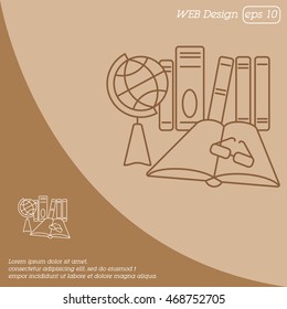 Web line icon. Globe , book and glasses (education, teaching, training)