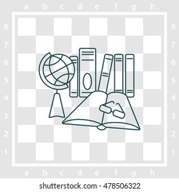 Web line icon. Globe , book and glasses (education, teaching, training)