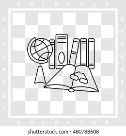 Web line icon. Globe , book and glasses (education, teaching, training)