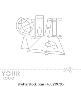 Web line icon. Globe , book and glasses (education, teaching, training)