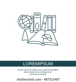 Web line icon. Globe , book and glasses (education, teaching, training)