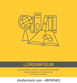 Web line icon. Globe , book and glasses (education, teaching, training)