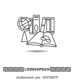 Web line icon. Globe , book and glasses (education, teaching, training)