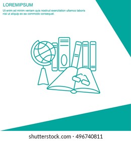 Web line icon. Globe , book and glasses (education, teaching, training)