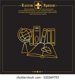Web line icon. Globe , book and glasses (education, teaching, training)