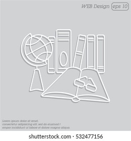 Web line icon. Globe , book and glasses (education, teaching, training)
