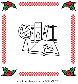 Web line icon. Globe , book and glasses (education, teaching, training)