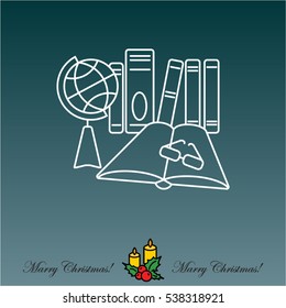 Web line icon. Globe , book and glasses (education, teaching, training)