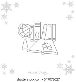 Web line icon. Globe , book and glasses (education, teaching, training)