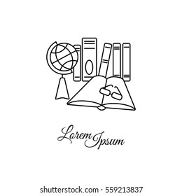 Web line icon. Globe , book and glasses (education, teaching, training)