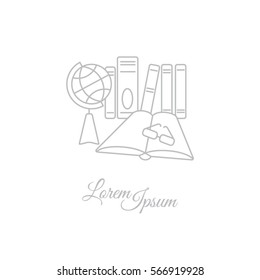 Web line icon. Globe , book and glasses (education, teaching, training)