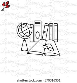 Web line icon. Globe , book and glasses (education, teaching, training)