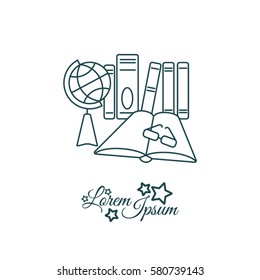 Web line icon. Globe , book and glasses (education, teaching, training)