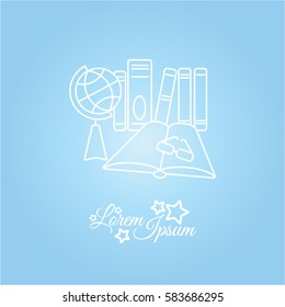 Web line icon. Globe , book and glasses (education, teaching, training)