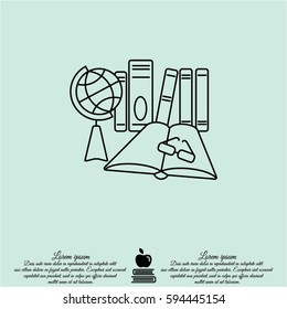 Web line icon. Globe , book and glasses (education, teaching, training)